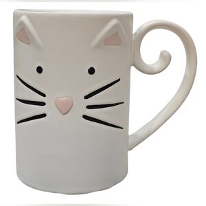 Cat Face Ceramic Mug - White and Pink, Like New Without Tags.